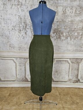 Vintage 1970s Midi Maxi Skirt S Long Olive Green Dark Column 70s 80s